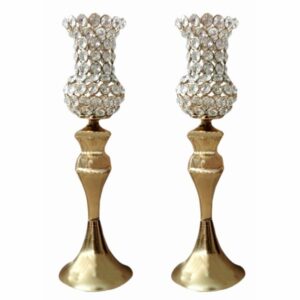 Perzische Kristallen Kandelaar Tulpenvorm met Metalen Basis (2x)