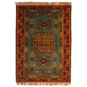 Handgeknoopt Perzisch Khorasan Elif Tapijt (Elegant Bloemenpatroon) – Groene Zijde & Wol