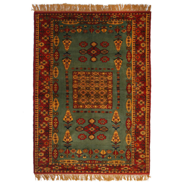 Handgeknoopt Perzisch Khorasan Elif Tapijt (Elegant Bloemenpatroon) – Groene Zijde & Wol