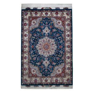 Handgeknoopt Perzisch Tabriz Tapijt (Klassiek Bloemenmedaillon) – Blauwe Wol