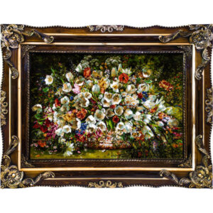 Handgeknopt Perzisch Picturaal Tapijt uit Tabriz met Tulp Bloemen