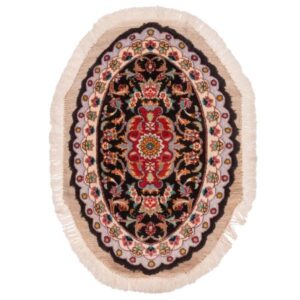 Handgeknoopt Perzisch Tabriz Tapijt (Ovaal Bloemenmedaillon) – Zwarte Zijde & Wol