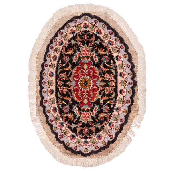 Handgeknoopt Perzisch Tabriz Tapijt (Ovaal Bloemenmedaillon) – Zwarte Zijde & Wol