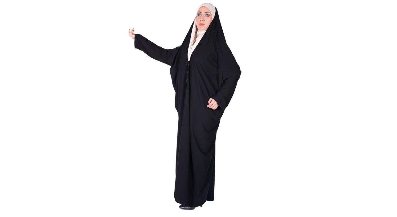Zwarte chador met mouwen in Emiraten-stijl – Lange volledige abayajurk
