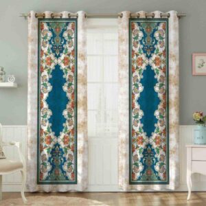 Gedrukt Fluwelen Ooglet Gordijn – Blauw & Oranje