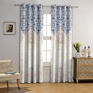 Gedrukt Fluwelen Ooglet Gordijn – Goud & Blauw