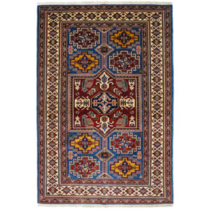 Handgeknoopt Perzisch Karen Tapijt (Geometrisch Medaillon) – Blauwe Korkwol