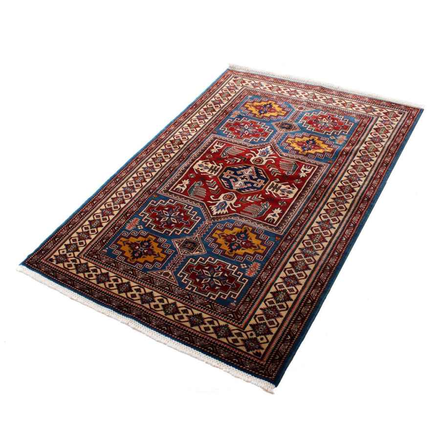 Handgeknoopt Perzisch Karen Tapijt (Geometrisch Medaillon) – Blauwe Korkwol