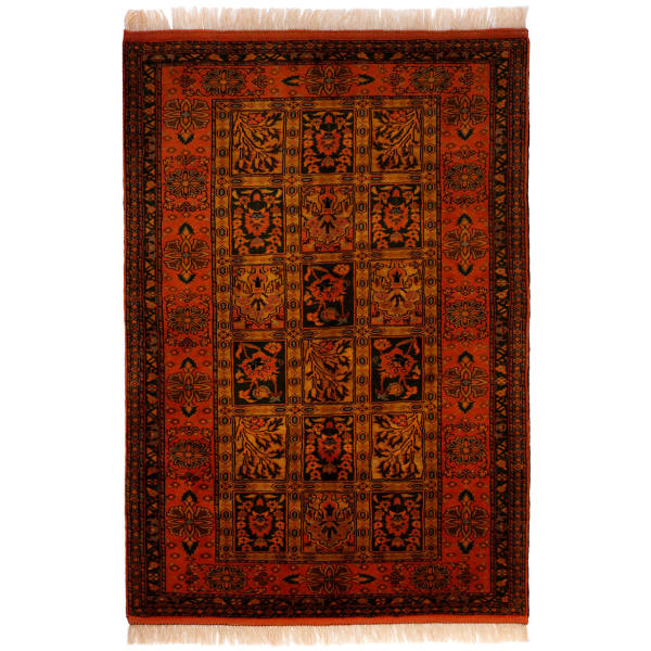 Handgeknoopt Perzisch Vista Tapijt (Bakhtiari Garden Panel) – Oranje Zijde & Wol