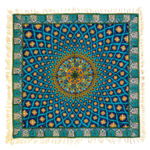 Iraans Tafelkleed: Traditionele Kalamkari Blokdruk uit Isfahan, Blauw Sterrenstelsel