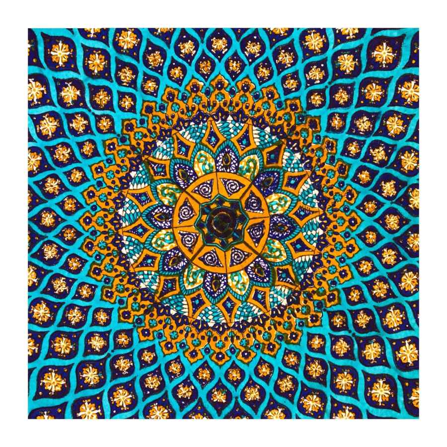 Iraans Tafelkleed: Traditionele Kalamkari Blokdruk uit Isfahan, Blauw Sterrenstelsel II