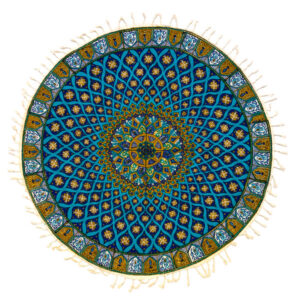 Iraans Tafelkleed: Traditionele Kalamkari Blokdruk uit Isfahan, Blauw Sterrenstelsel II
