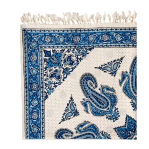 Iraans Tafelkleed: Traditionele Kalamkari Blokdruk uit Isfahan, Blauwe Hemel