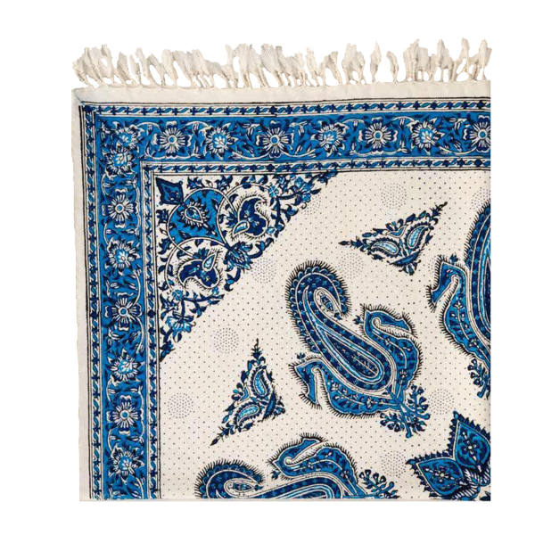 Iraans Tafelkleed: Traditionele Kalamkari Blokdruk uit Isfahan, Blauwe Hemel