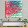Perzische Houten Poster Print – Blauw & Rood Muurdecoratie