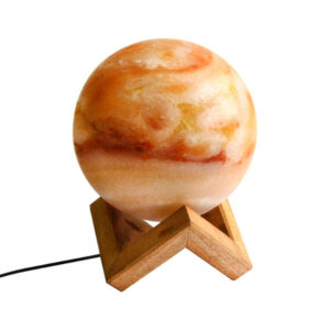 Perzische Globe zoutlamp – Handgemaakt Maan design met houten basis
