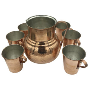 Perzisch Koperen Beker – Set van 6, Handgemaakt met Handvat voor Koude Dranken – Gehamerd