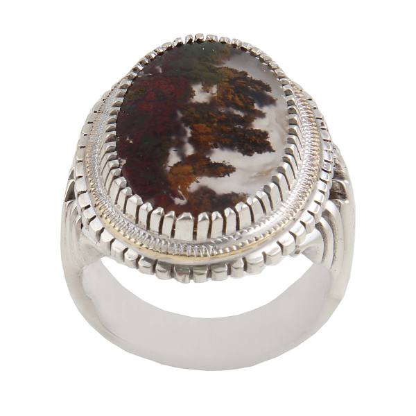 Perzische Zilveren Ring voor Mannen – Dendritische Agaat Shajar (Cream)