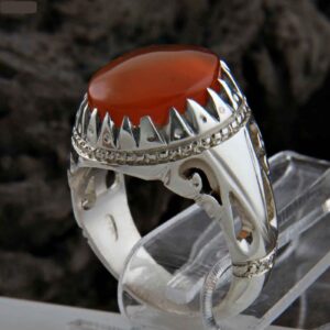 Perzische Jemenitische aqeeq zilveren ring voor heren, model King