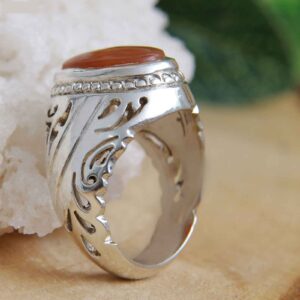 Perzische Jemenitische aqeeq zilveren ring voor heren, rood