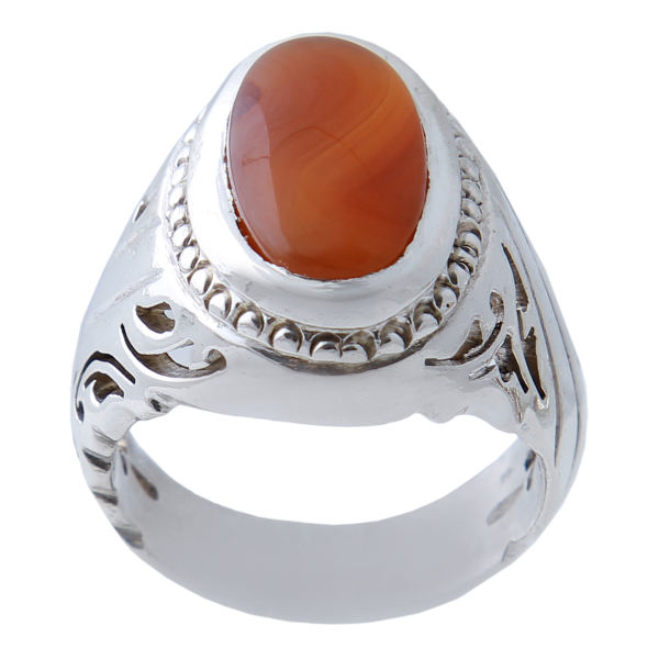 Perzische Jemenitische aqeeq zilveren ring voor heren, rood