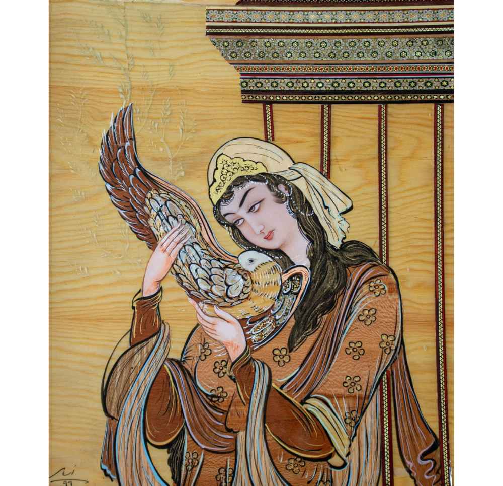 Marquetry Hout Inlegkunst – Artistieke Perzische Dame van de Liefde