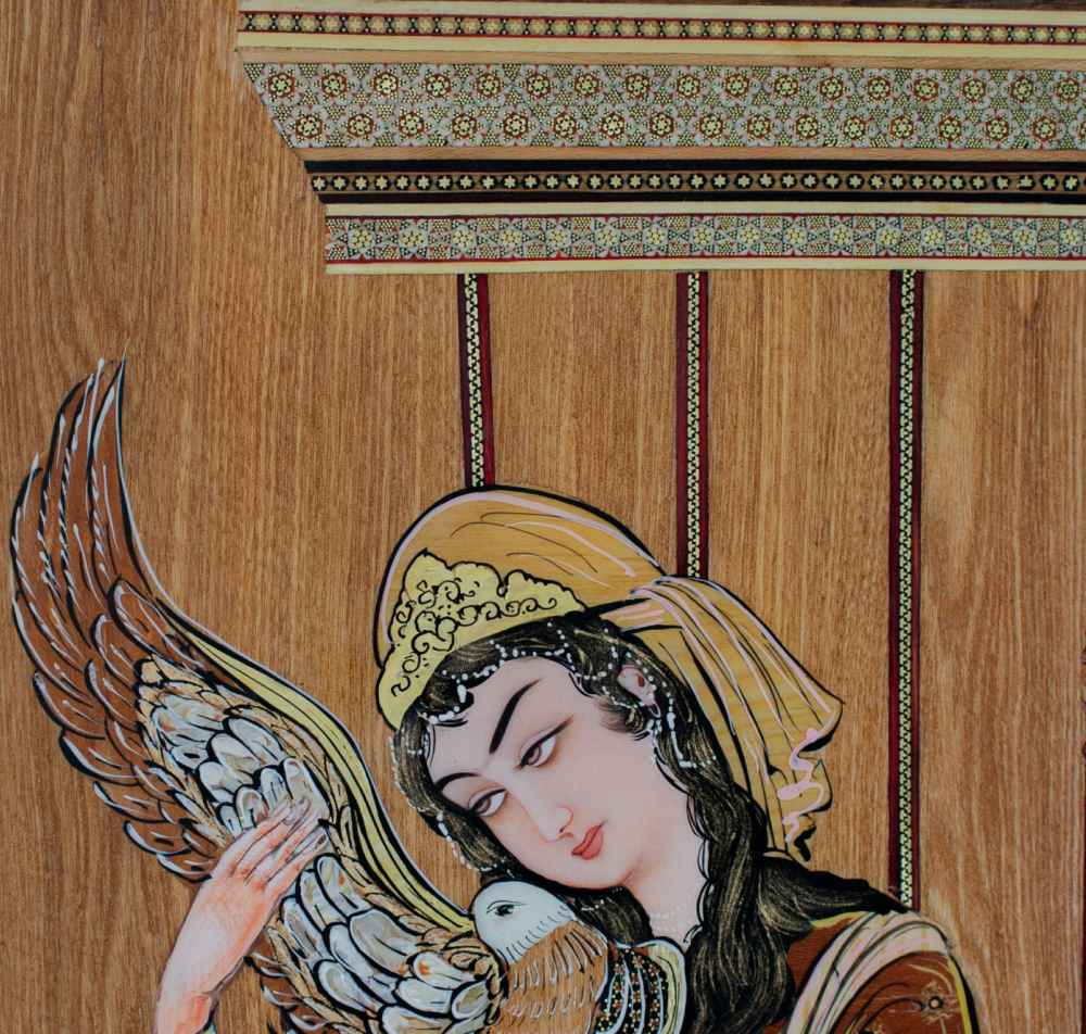 Marquetry Hout Inlegkunst – Artistieke Perzische Dame van de Liefde