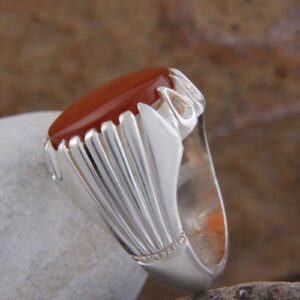 Perzische Jemenitische aqeeq zilveren ring voor heren, model Aqeeq