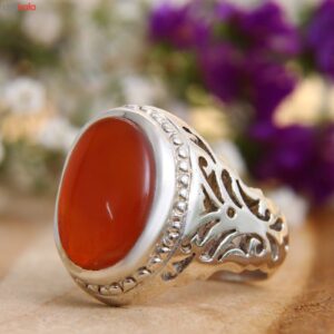 Perzische Jemenitische aqeeq zilveren ring voor heren, model King