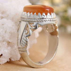Perzische Jemenitische aqeeq zilveren ring voor heren, rood