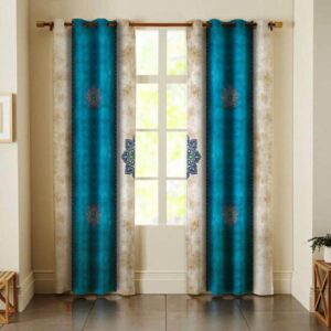 Perzisch Ooglet Gordijn – Gedrukt Fluweel Blauw Design