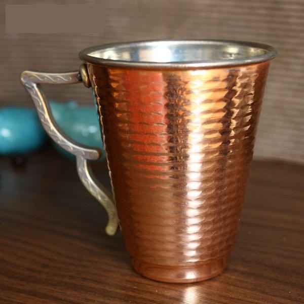 Perzisch Koperen Beker – Handgemaakt met Handvat voor Koude Dranken – Gehamerd Butterfly
