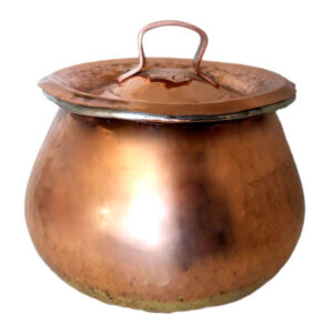 Iraanse Koperen Kookpan – Traditionele ronde vorm met hamerslag-look
