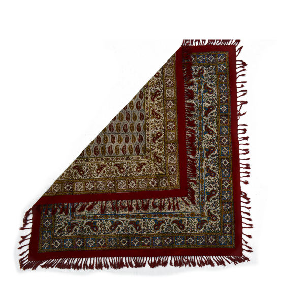 Perzisch Tafelkleed Kalamkari – Handgemaakte Blokdruk Isfahan – Crown Paisley Rood