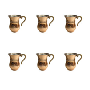 Perzisch Koperen Beker – Set van 6, Handgemaakt met Handvat voor Koude Dranken – Gehamerd