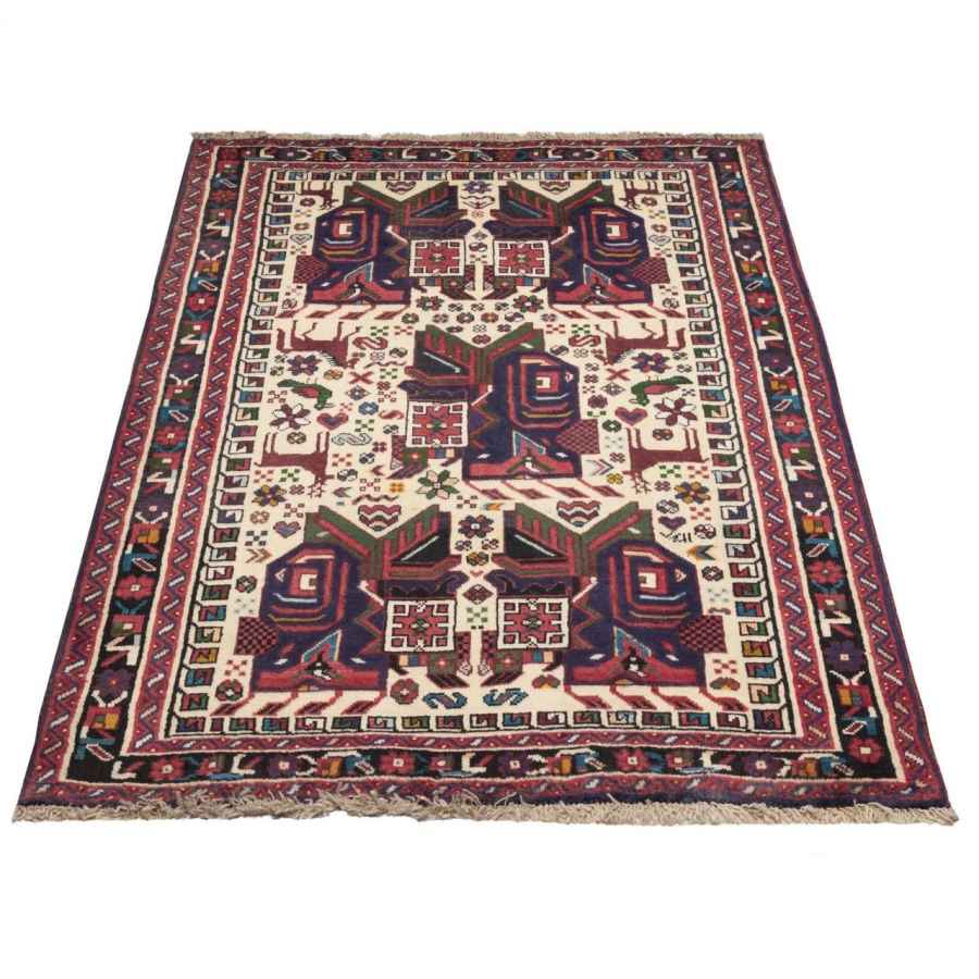 Vintage Perzisch Sirjan Barad Tapijt (Geometrisch Medaillon) – Crème Wol