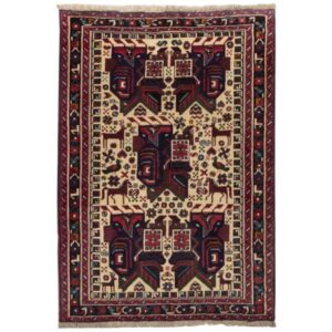 Vintage Perzisch Sirjan Barad Tapijt (Geometrisch Medaillon) – Crème Wol