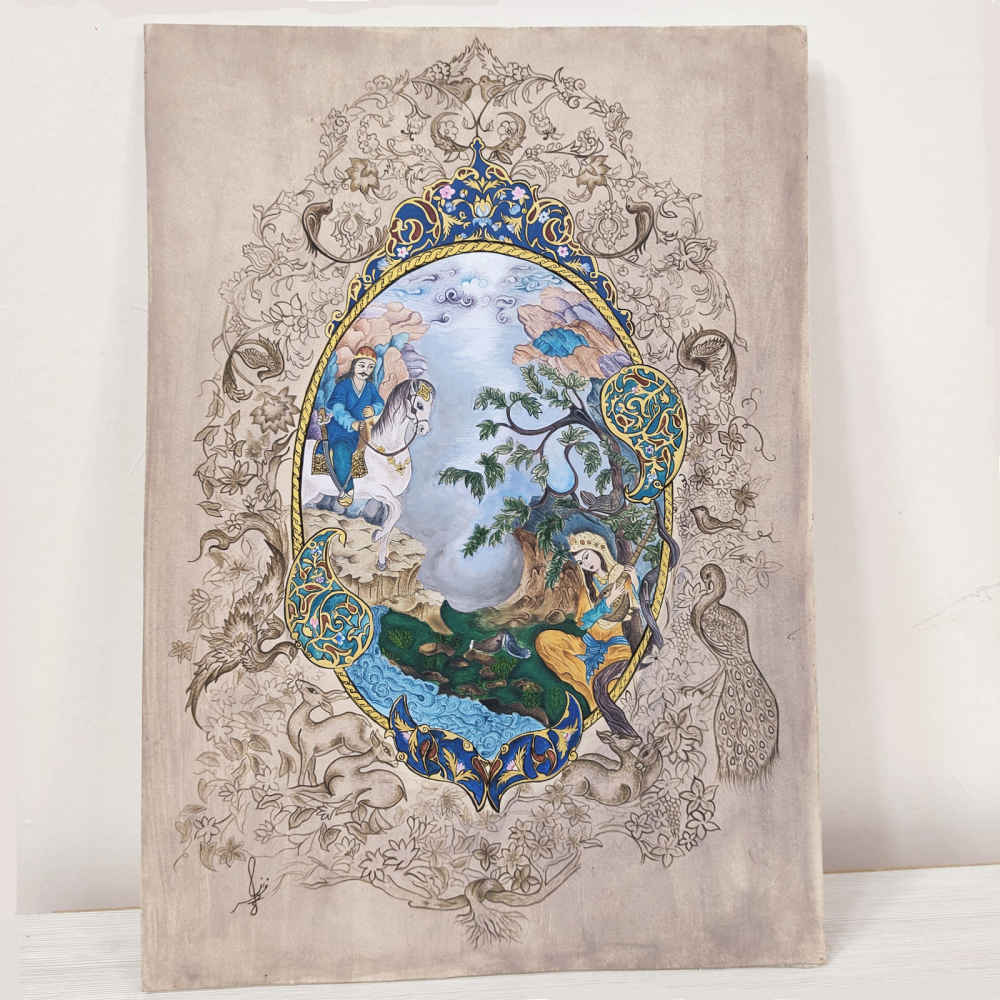 Originele Perzische Miniatuurkunst – Aquarel: De Wereld van Liefde door Niloofar Hosseinpour
