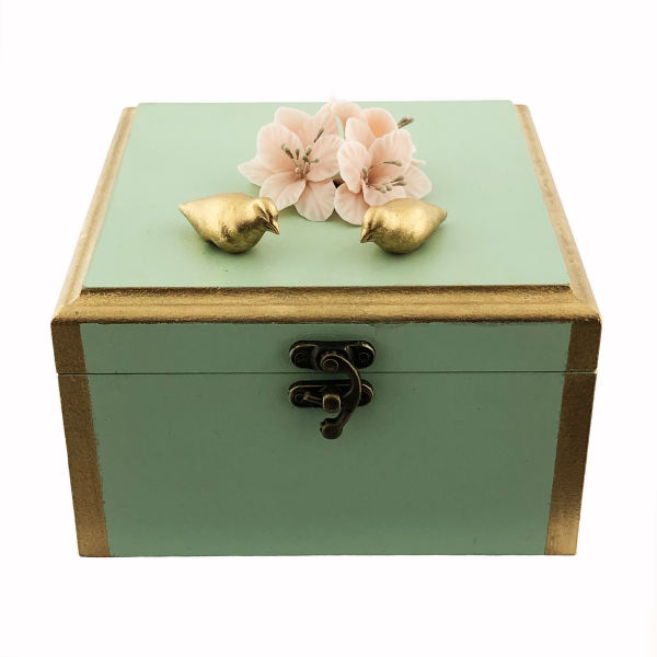 Houten Geschenkdoos met Artistiek Patroon – Bloemen & Vogels