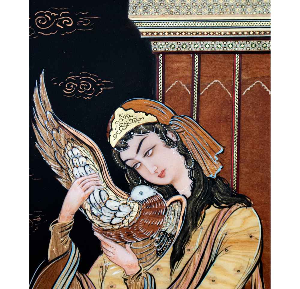 Marquetry Hout Inlegkunst – Artistieke Perzische Dame van de Liefde