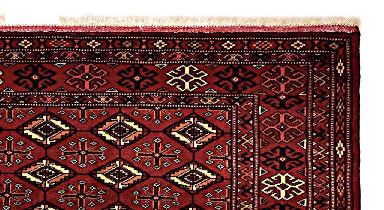 Handgeknoopt Perzisch Khorasan Sarasar Tapijt (Bukhara Design) – Rode Wol
