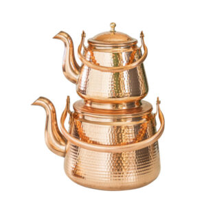 Perzische Koperen Dubbele Theepot – Duurzaam en Gehamerd Qajar