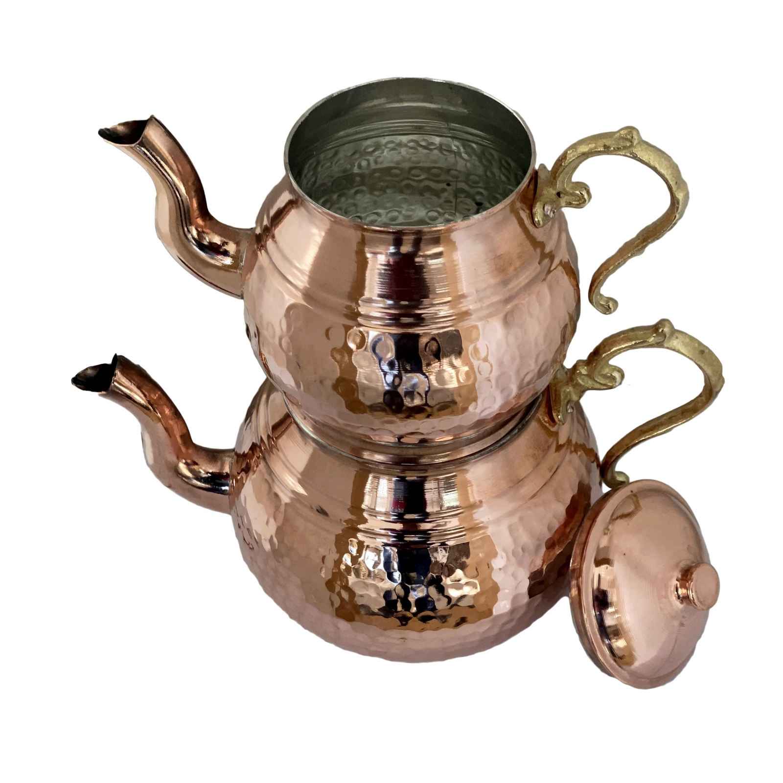 Perzische Koperen Dubbele Theepot – Duurzaam en Gehamerd Rosegold