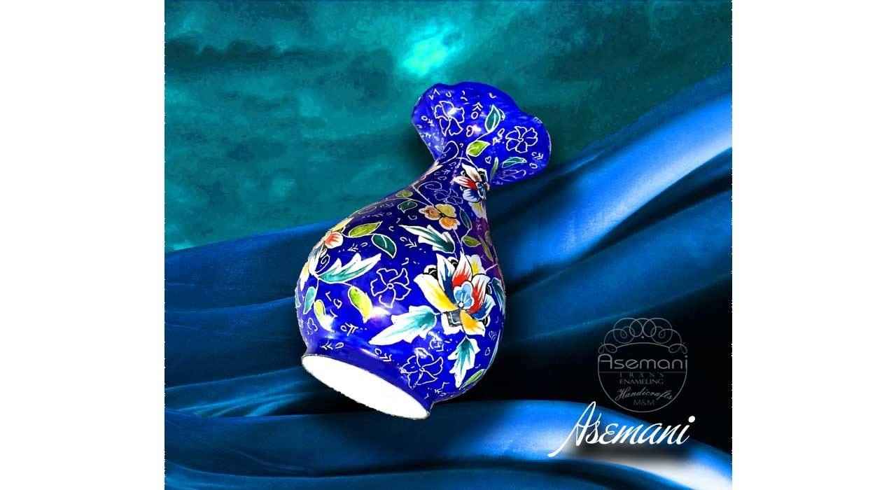 Decokoperen vaas handbeschilderd met Perzisch Minakari-email, Blue-Sky-model voor een frisse bloemenpresentatie van enkele stelen