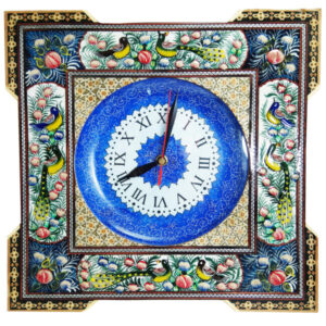 Handgemaakte Perzische Houten Wandklok – Khatam Marquetry, Vierkant