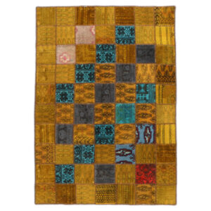Vintage Patchwork Tapijt Gouden – Handgeknoopt Wol