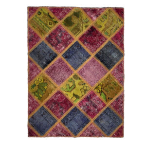 Vintage Perzisch Handgeknoopt Patchwork Tapijt Regenboog