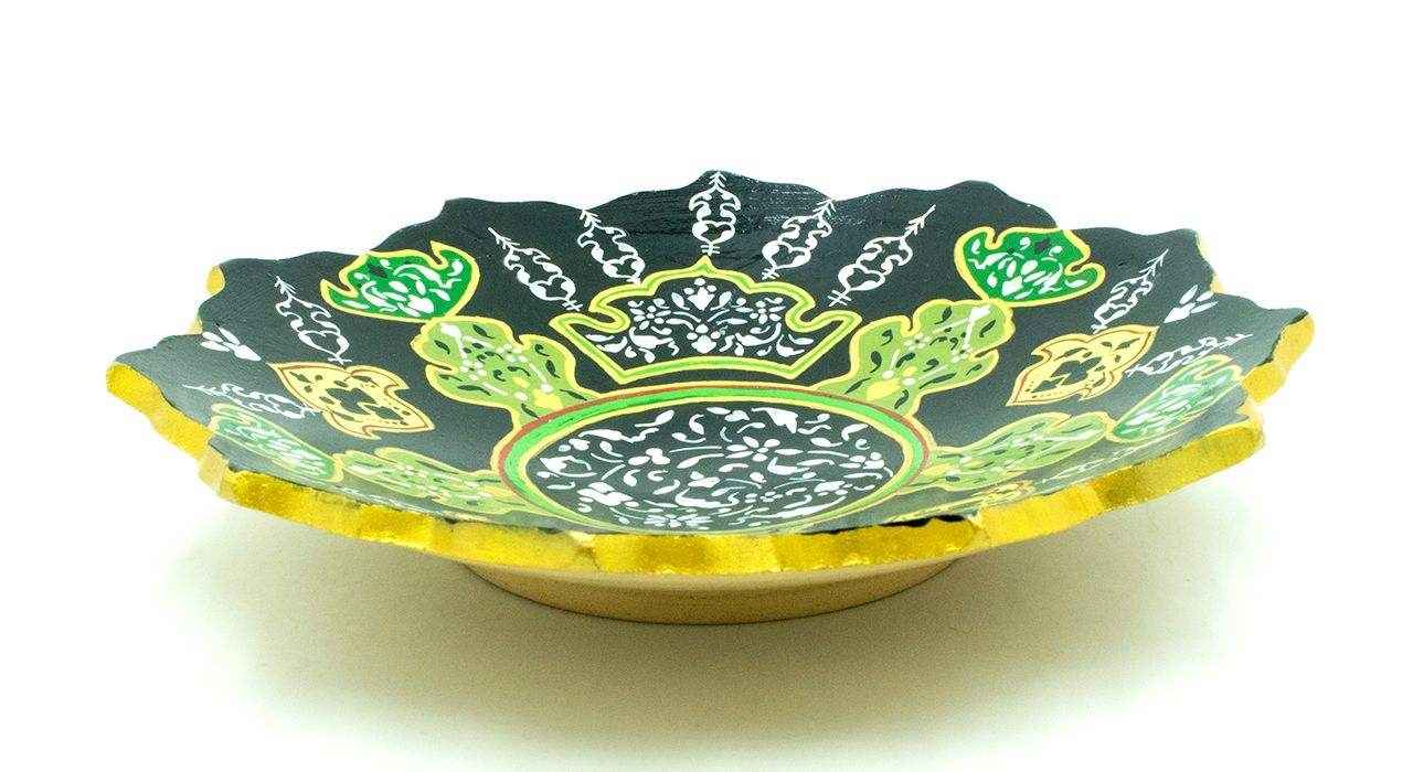 Decoratief Aardewerk Bord Handgeschilderd Zwart & Groen