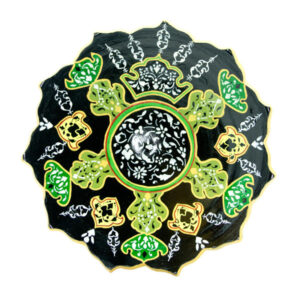 Decoratief Aardewerk Bord Handgeschilderd Zwart & Groen