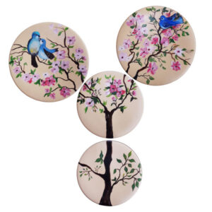 Handgeschilderd Decoratief Aardewerk Bord – Boom & Vogels (Set van 4)